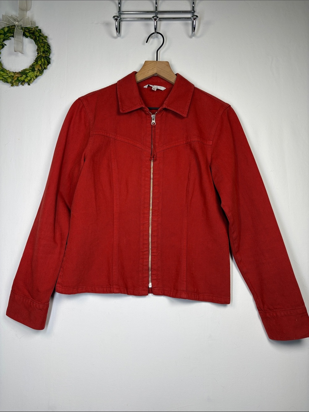 CABI Full Zip Denim Jean Red Jacket size Medium